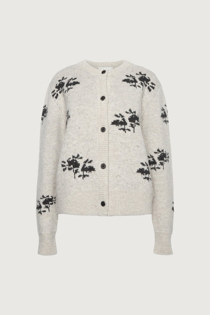 FLORAL JACQUARD WOOL BLEND CARDIGAN
