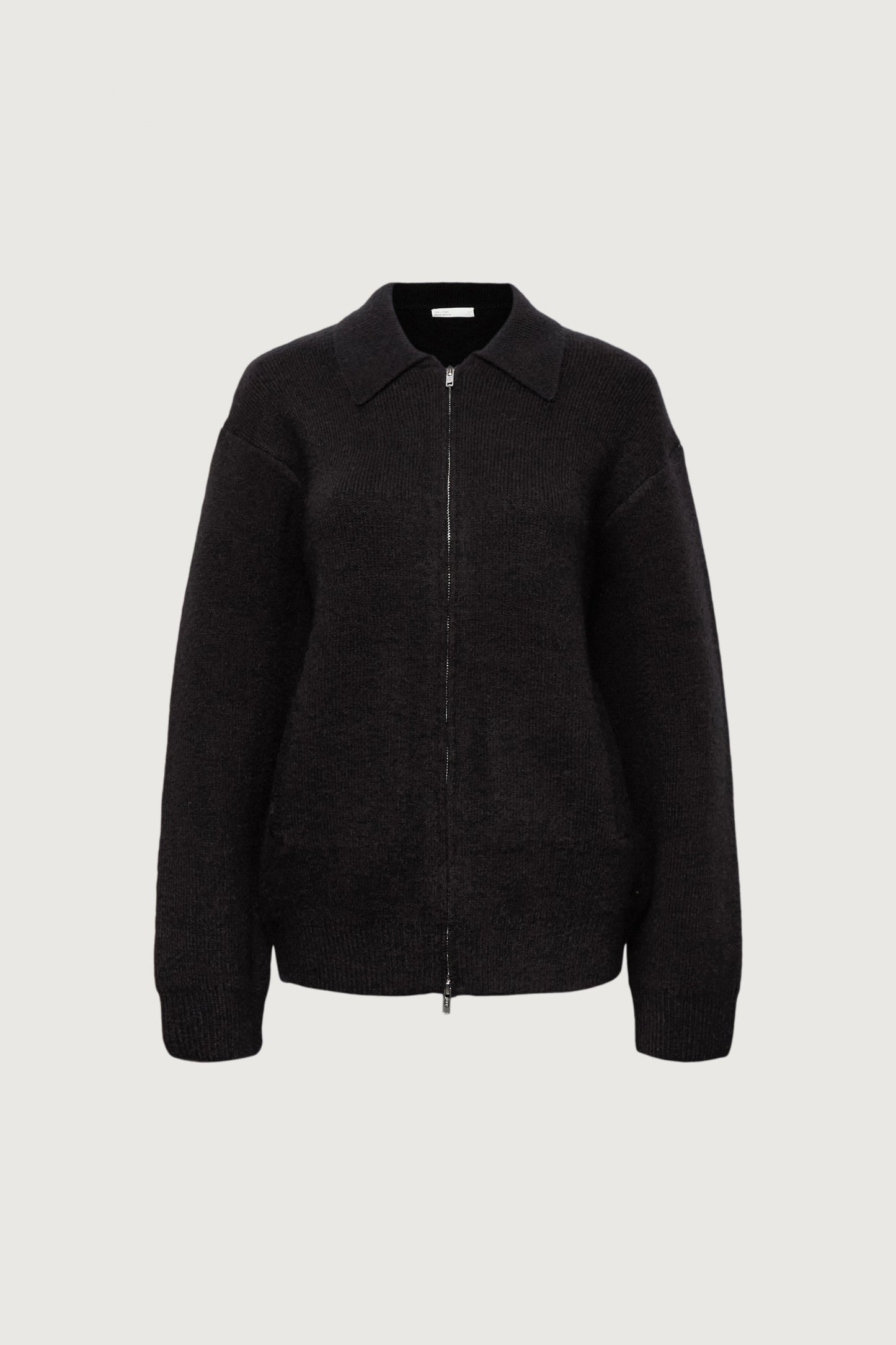 KNIT COLLARED ZIP-UP CARDIGAN