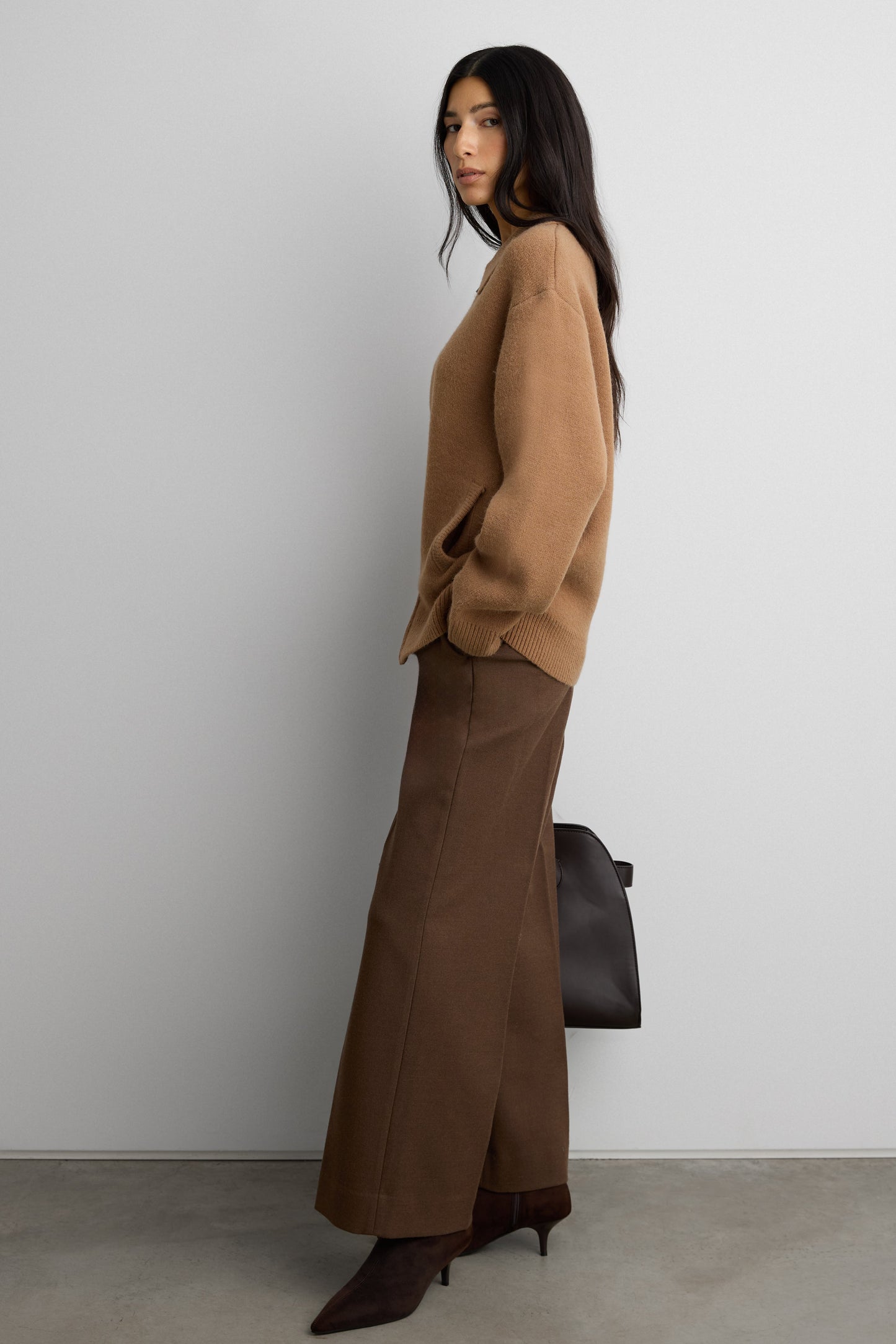 KNIT COLLARED ZIP-UP CARDIGAN