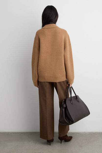 KNIT COLLARED ZIP-UP CARDIGAN
