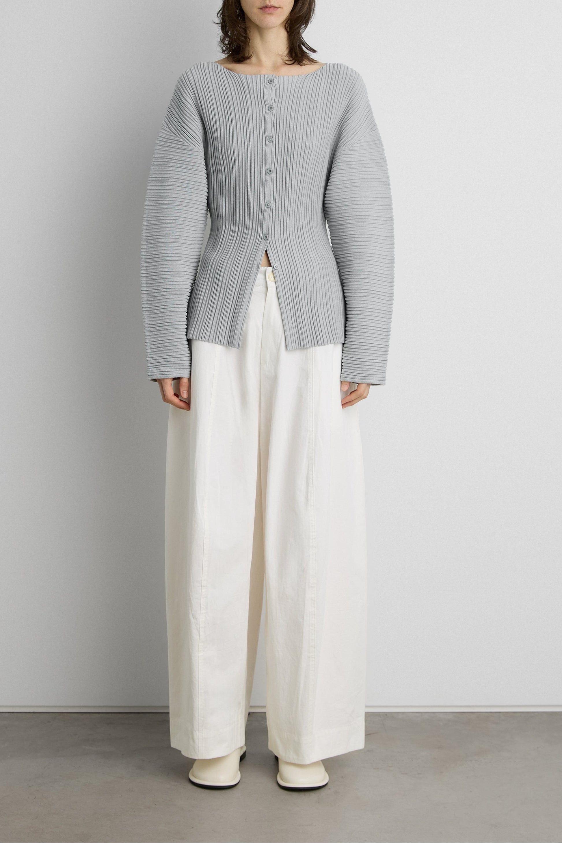 OTTOMAN RIBBED KNIT BUTTON FRONT TOP