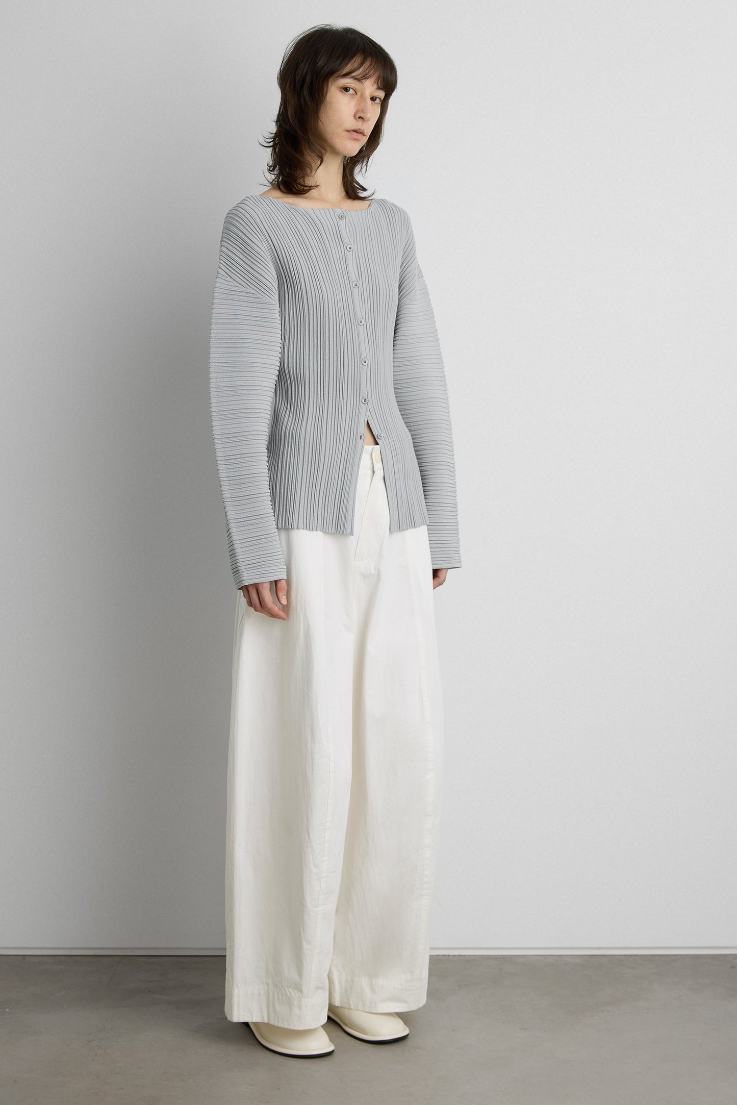 OTTOMAN RIBBED KNIT BUTTON FRONT TOP