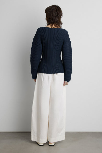 OTTOMAN RIBBED KNIT BUTTON FRONT TOP