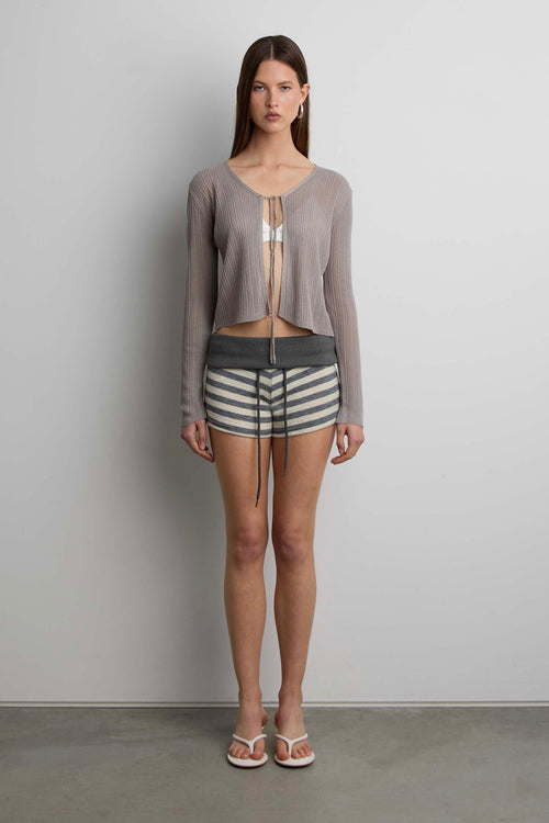 SHEER CARDIGAN WITH TIE FRONT