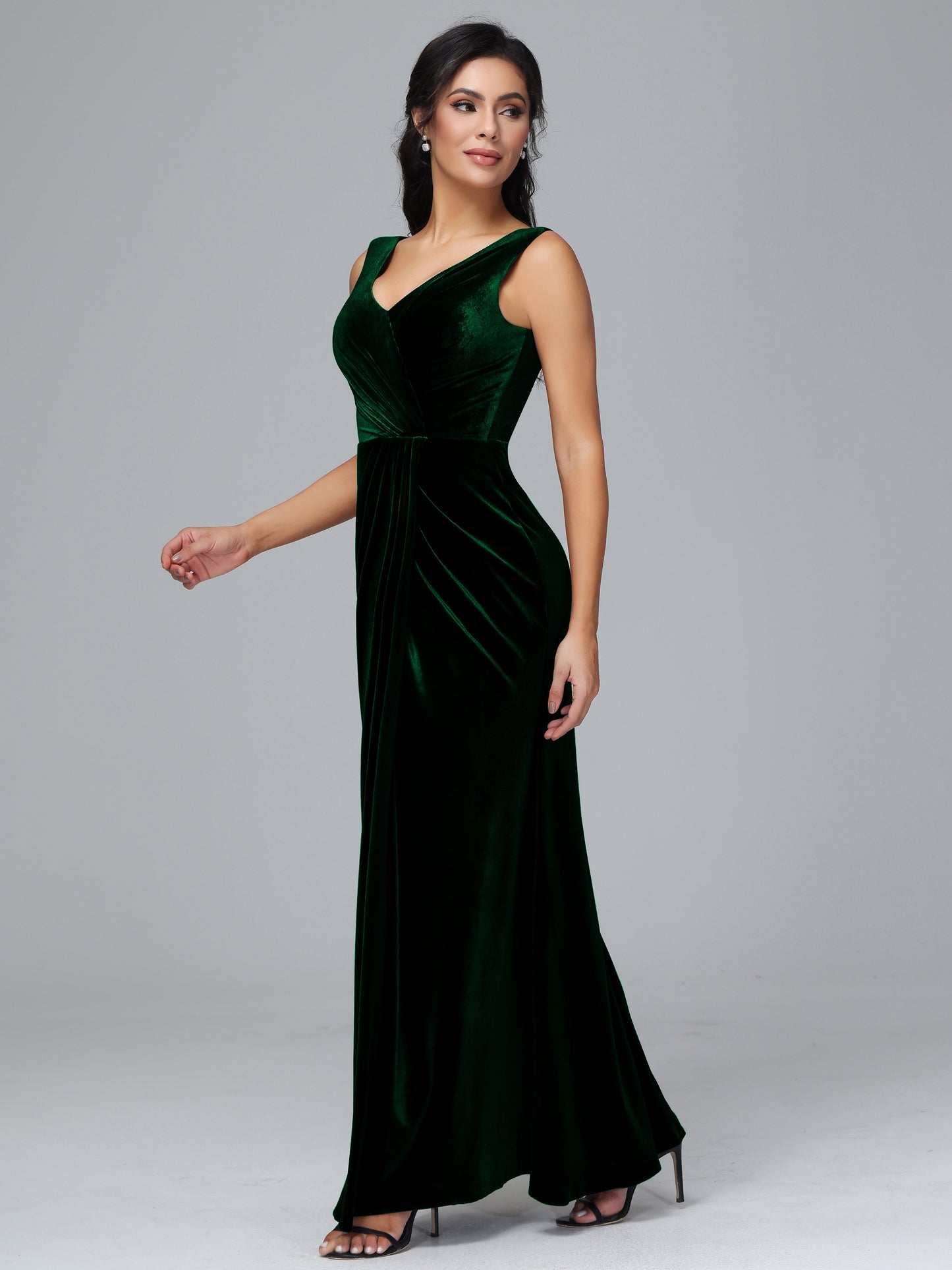 V Neck Velvet Plus Size Bridesmaid Dress With Slit