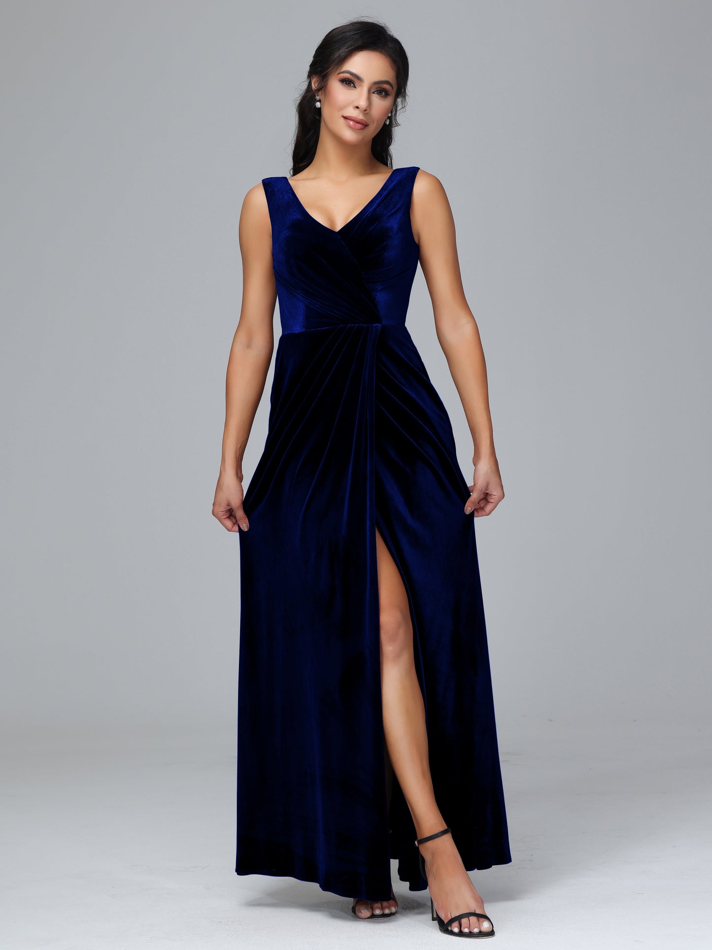 V Neck Velvet Plus Size Bridesmaid Dress With Slit