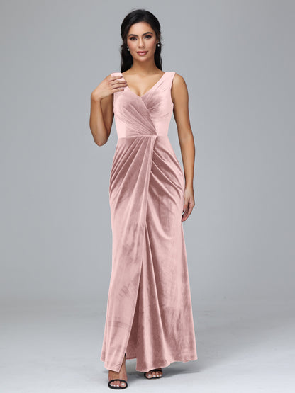 V Neck Velvet Plus Size Bridesmaid Dress With Slit