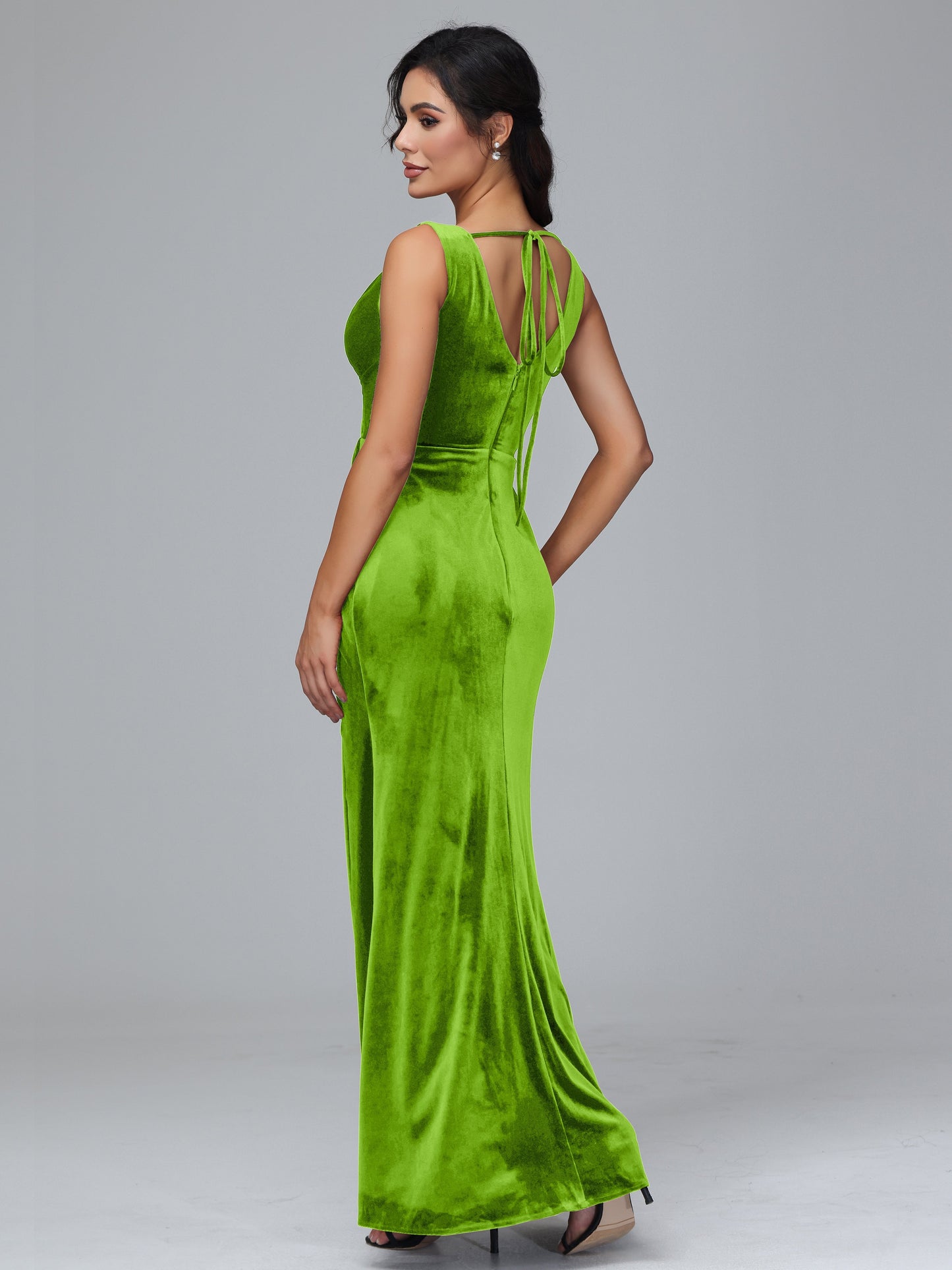 V Neck Velvet Plus Size Bridesmaid Dress With Slit