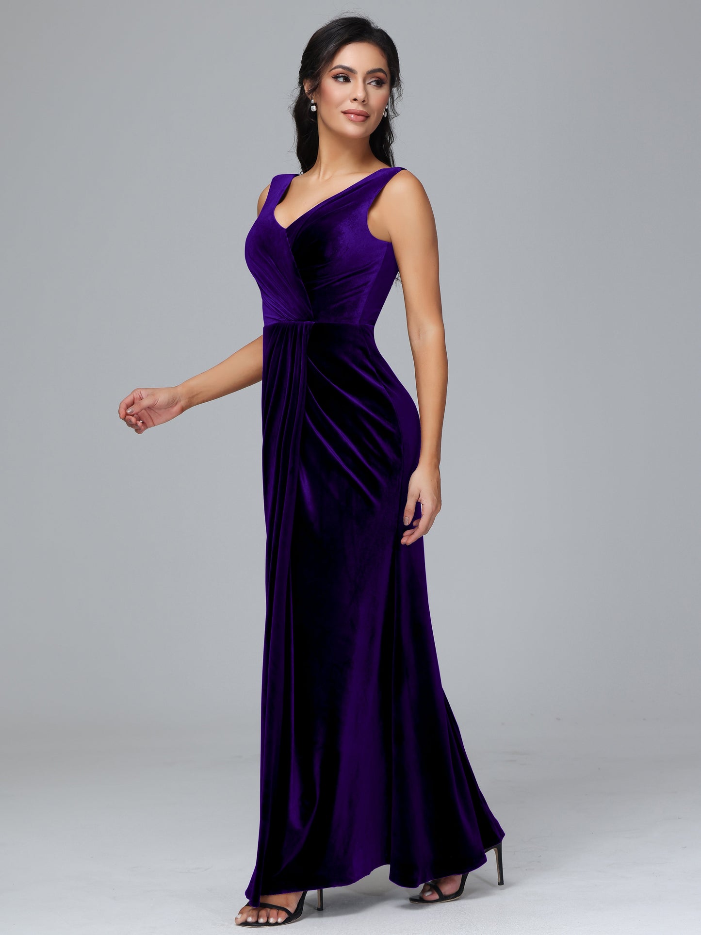 V Neck Velvet Plus Size Bridesmaid Dress With Slit