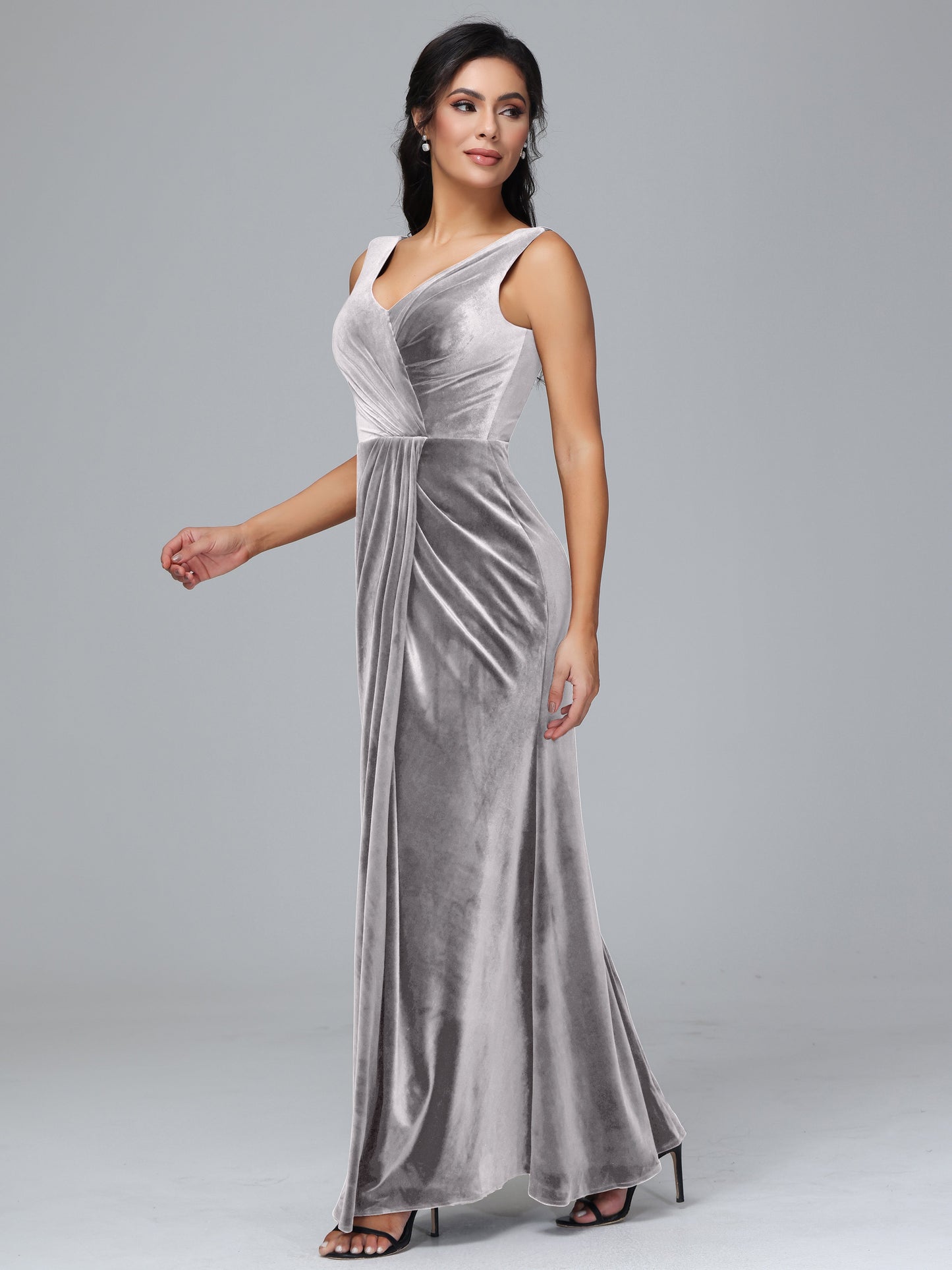 V Neck Velvet Plus Size Bridesmaid Dress With Slit