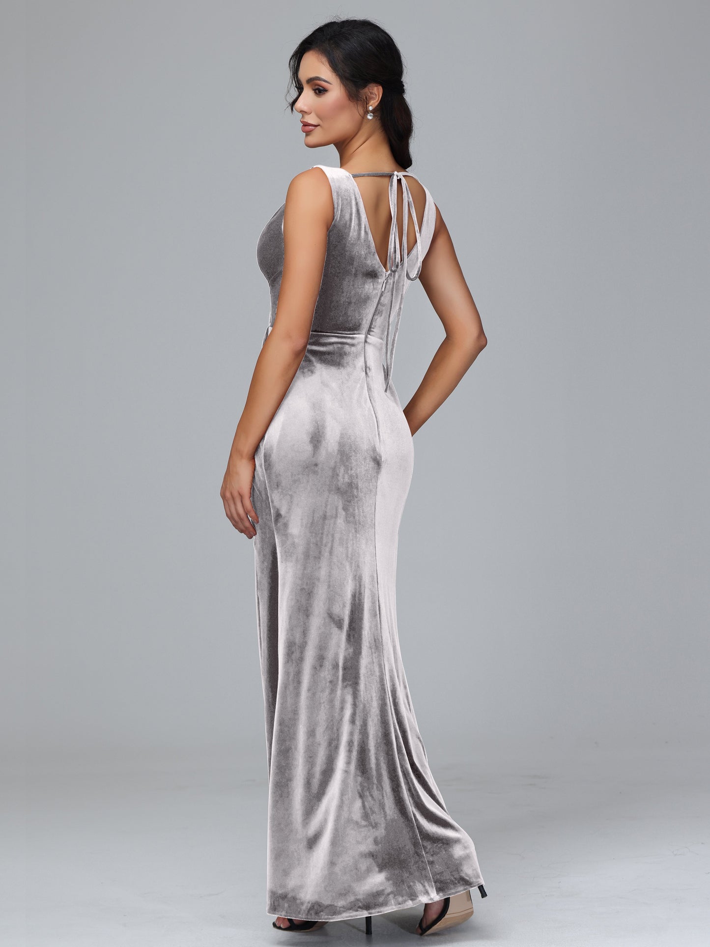 V Neck Velvet Plus Size Bridesmaid Dress With Slit