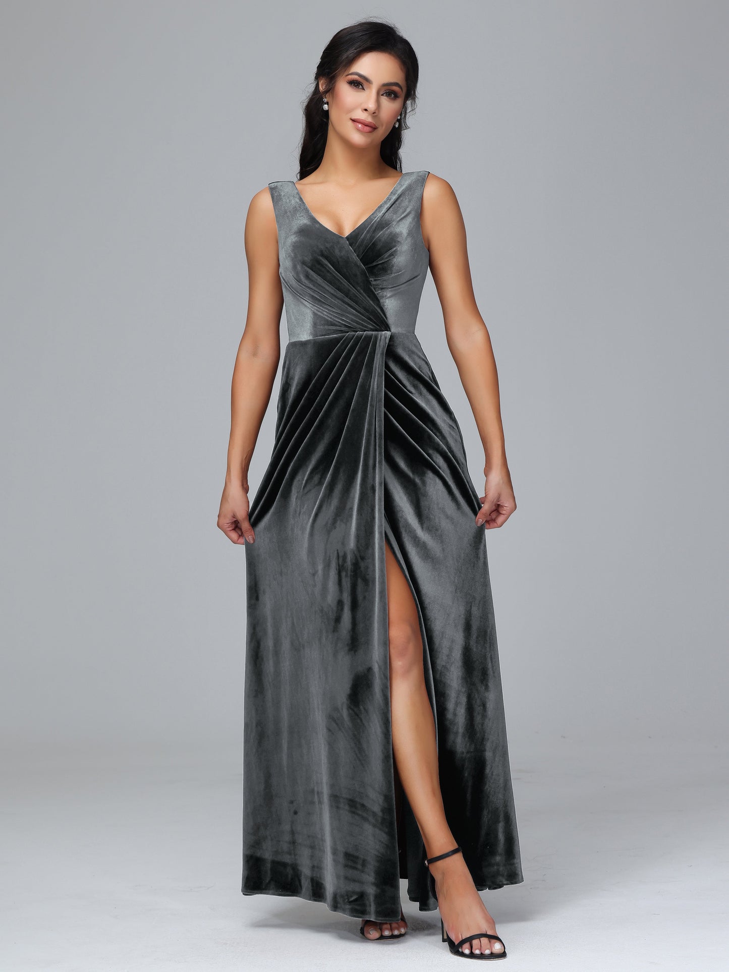 V Neck Velvet Plus Size Bridesmaid Dress With Slit
