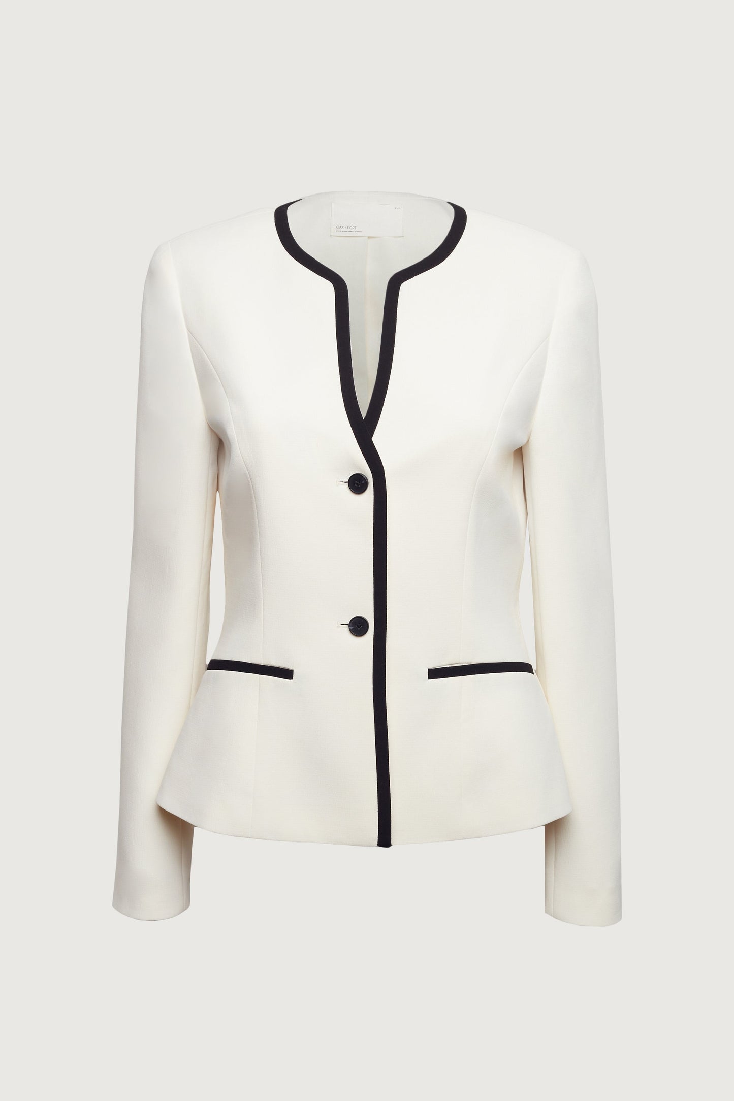 CONTRAST TRIM BUTTON FRONT COLLARLESS BLAZER