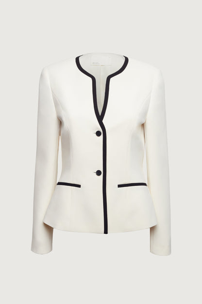 CONTRAST TRIM BUTTON FRONT COLLARLESS BLAZER