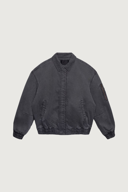 WASHED EFFECT COTTON UTILITY BOMBER JACKET