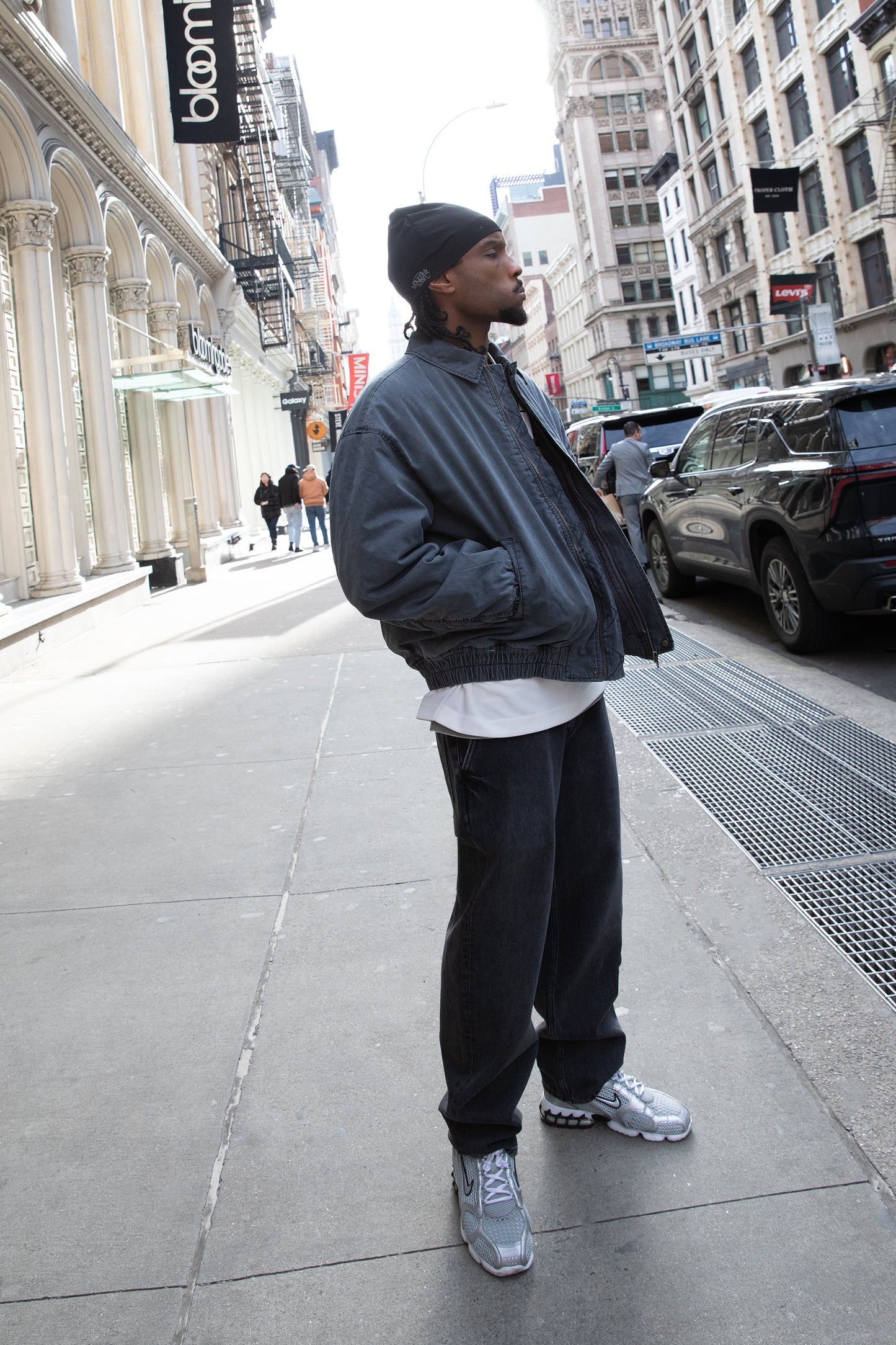 WASHED EFFECT COTTON UTILITY BOMBER JACKET