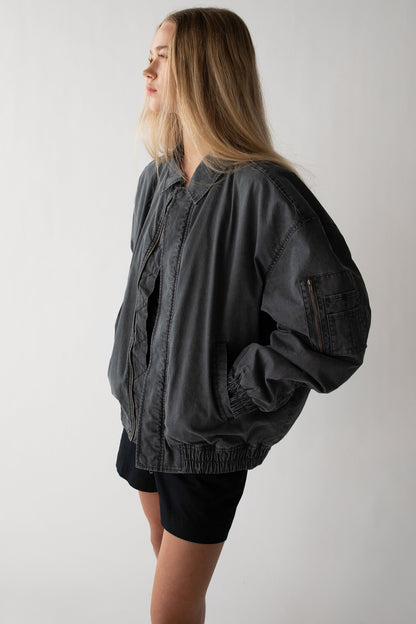 WASHED EFFECT COTTON UTILITY BOMBER JACKET