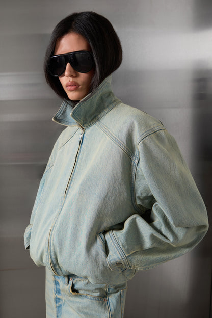COLLARED DENIM BOMBER JACKET