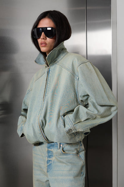 COLLARED DENIM BOMBER JACKET