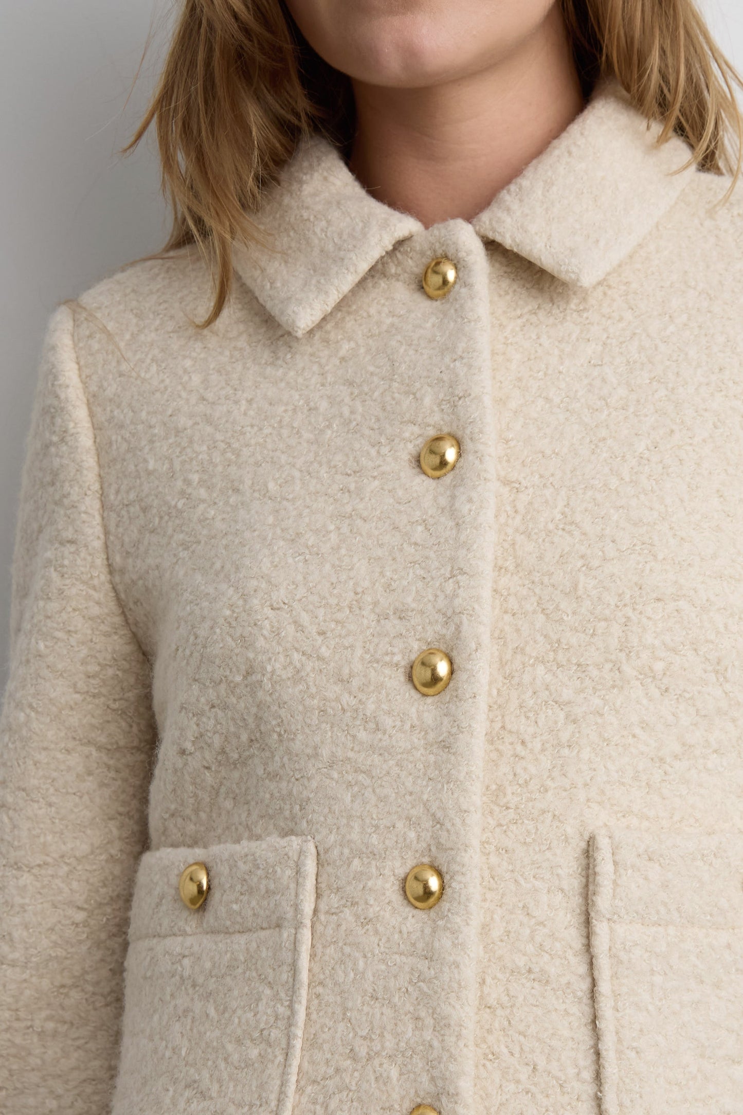 BOUCLE WOOL BLEND COLLARED JACKET