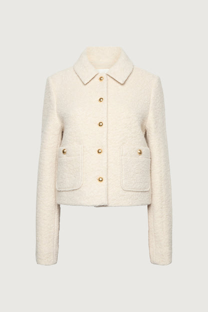 BOUCLE WOOL BLEND COLLARED JACKET