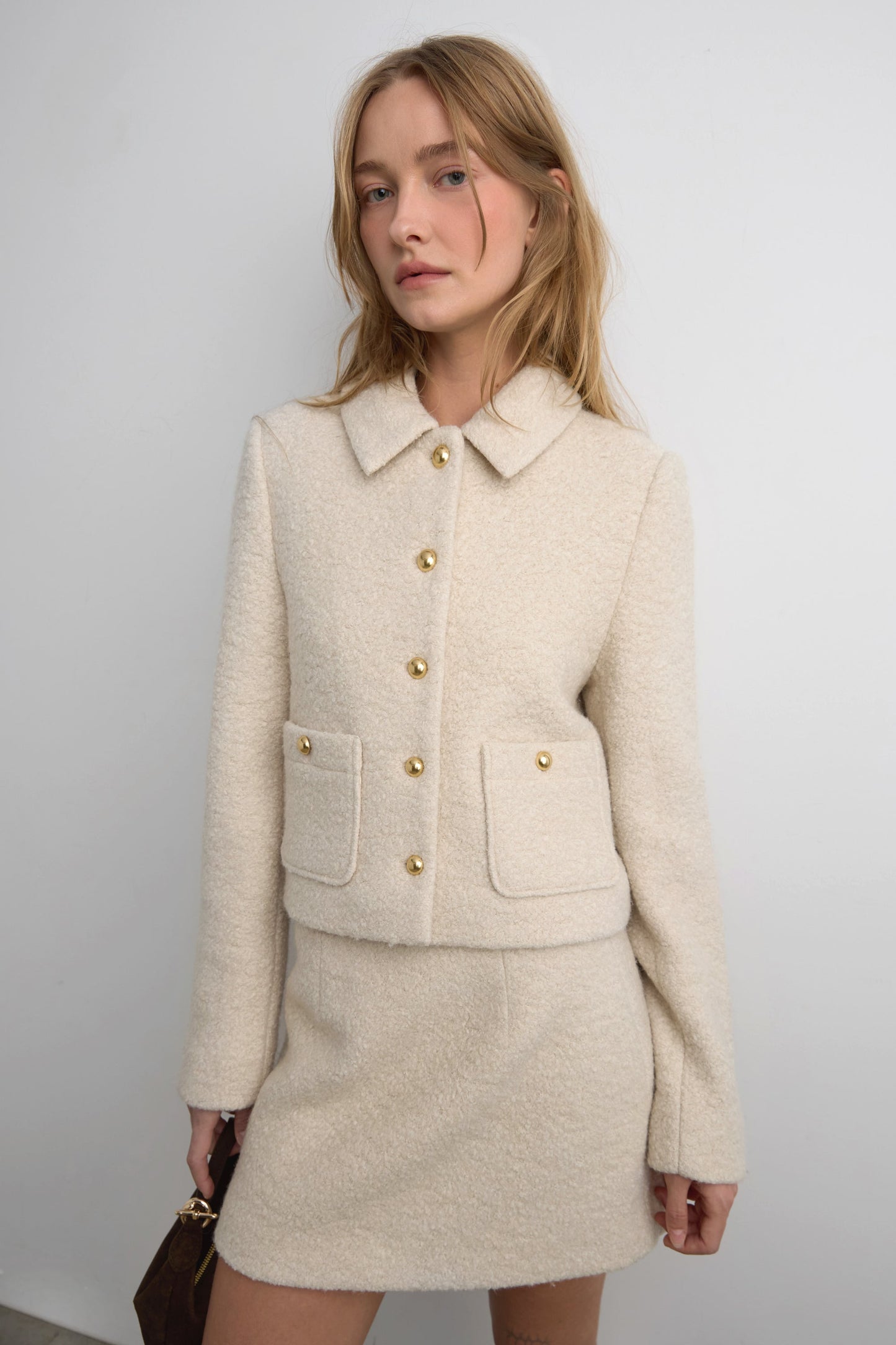 BOUCLE WOOL BLEND COLLARED JACKET