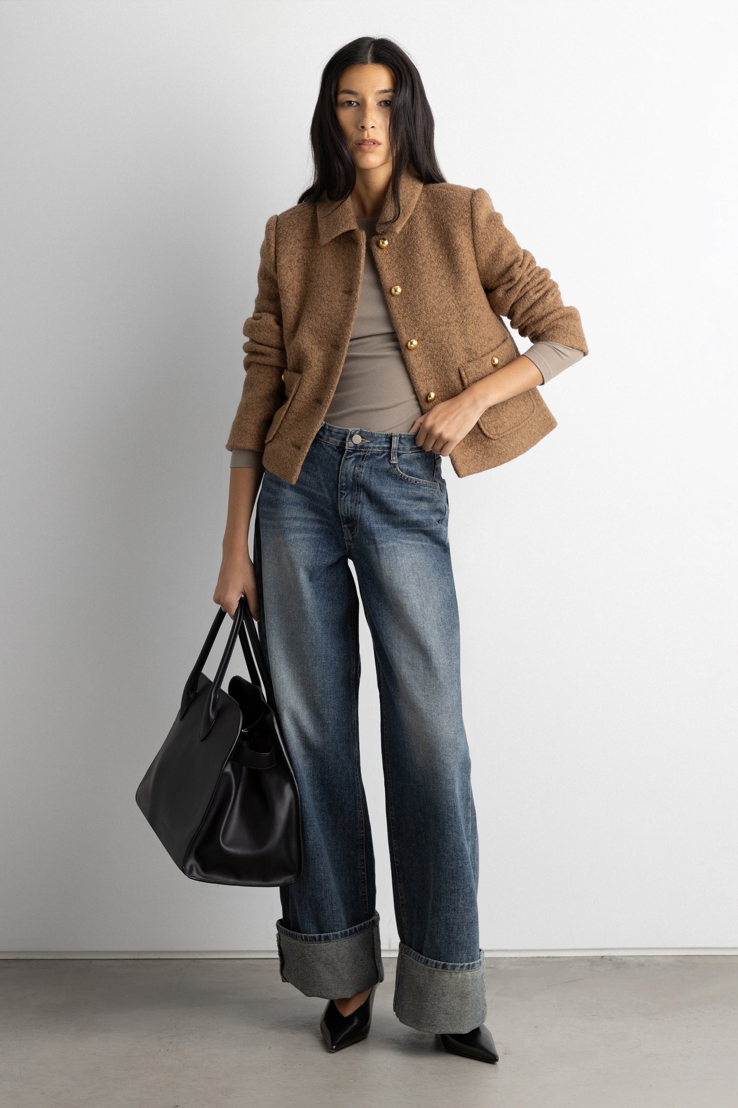 BOUCLE WOOL BLEND COLLARED JACKET