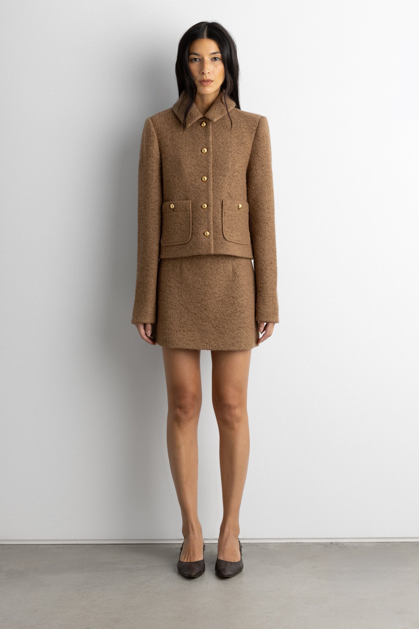 BOUCLE WOOL BLEND COLLARED JACKET