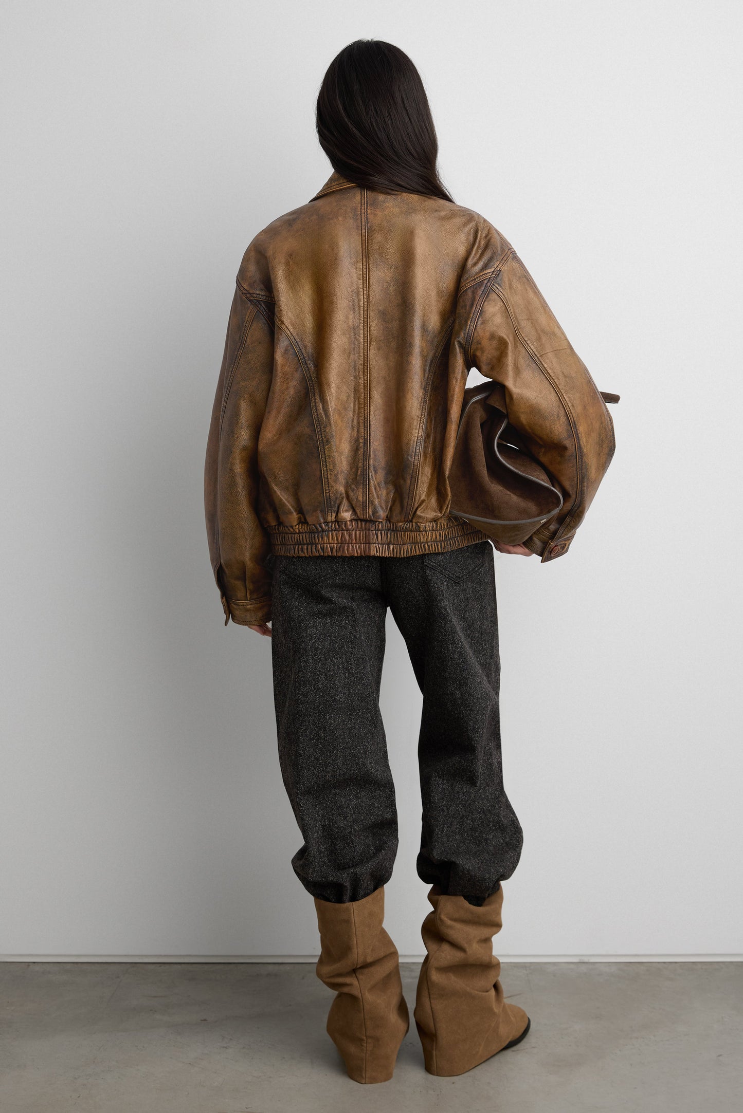 GENUINE LEATHER BROWN DISTRESSED BOMBER JACKET