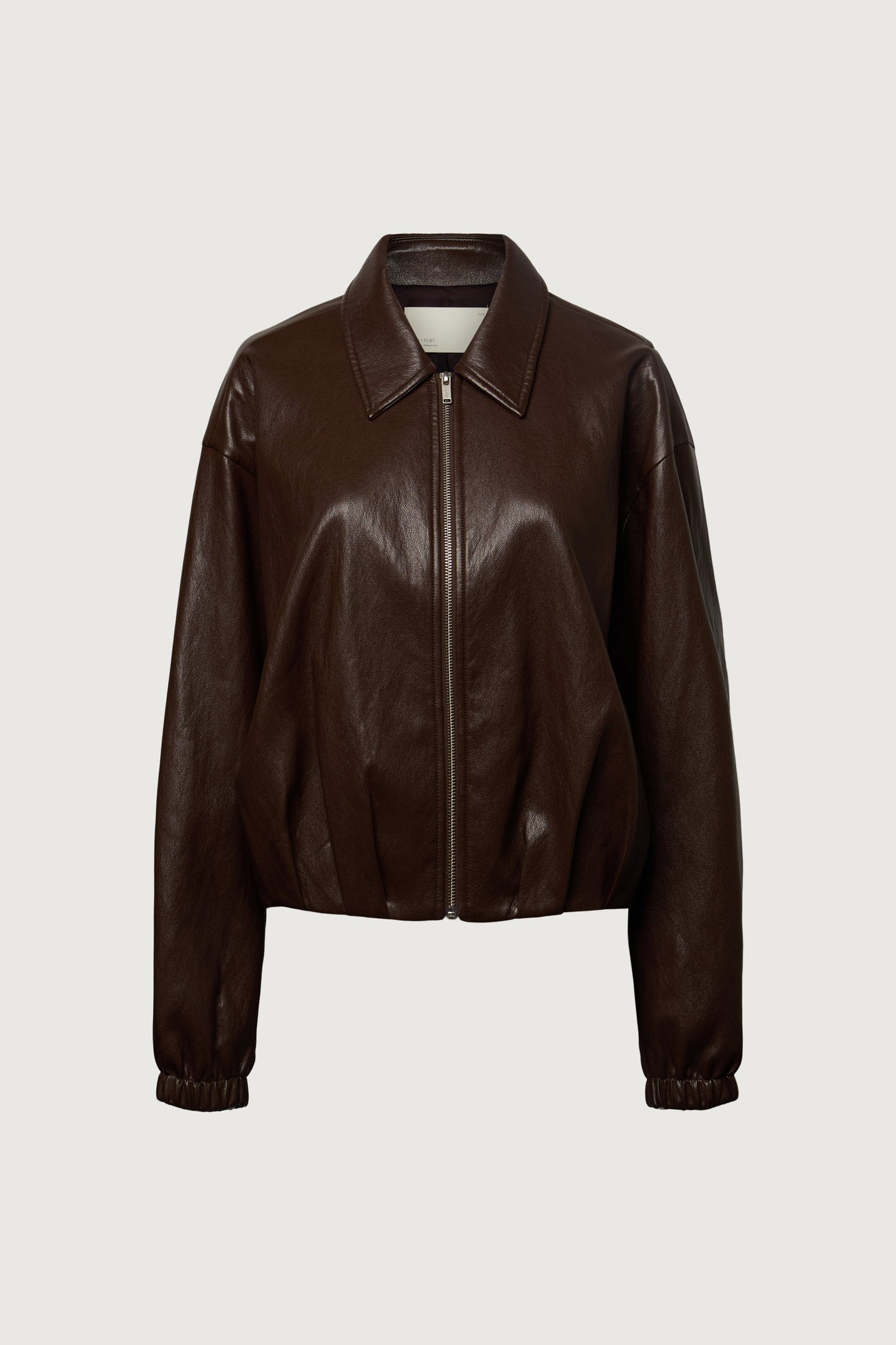 PUFFED VEGAN LEATHER BOMBER JACKET WITH PLEATS