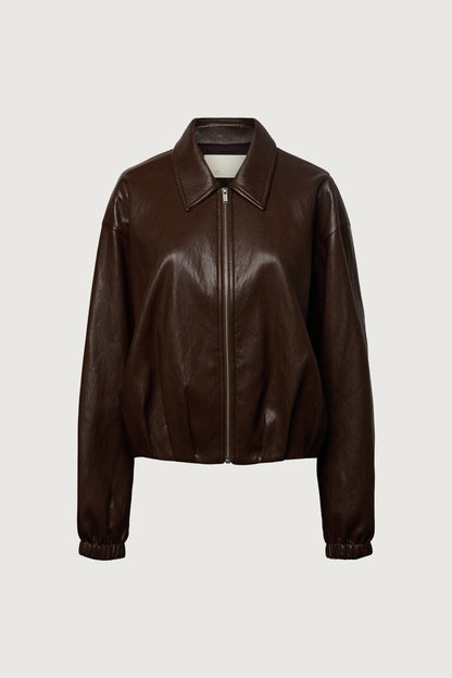 PUFFED VEGAN LEATHER BOMBER JACKET WITH PLEATS