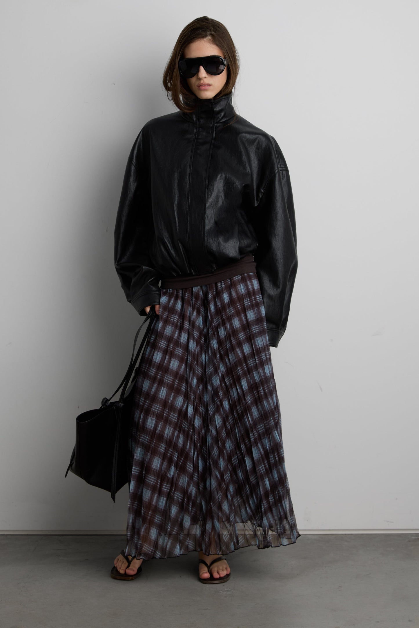 VEGAN LEATHER FUNNEL NECK JACKET
