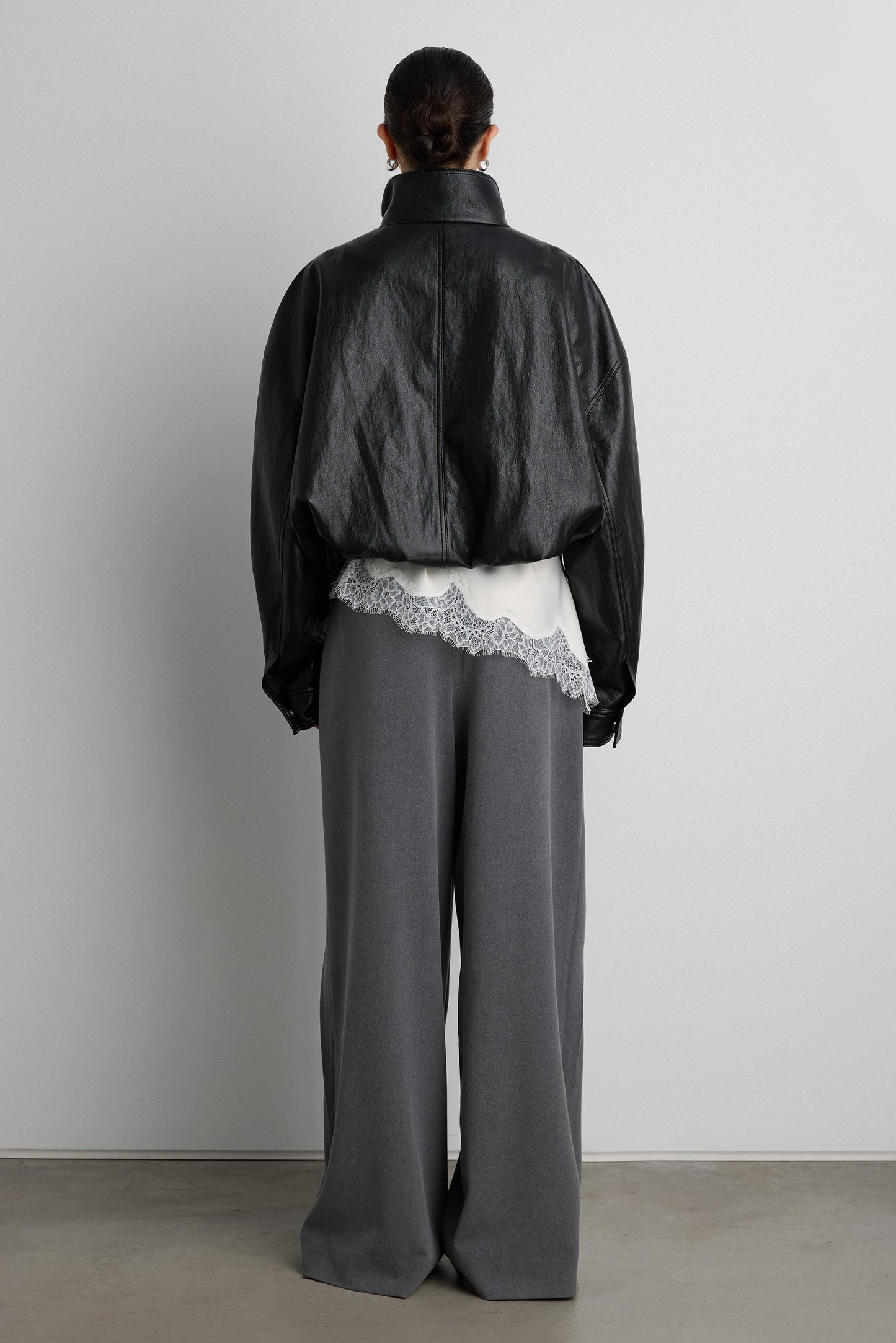 VEGAN LEATHER FUNNEL NECK JACKET