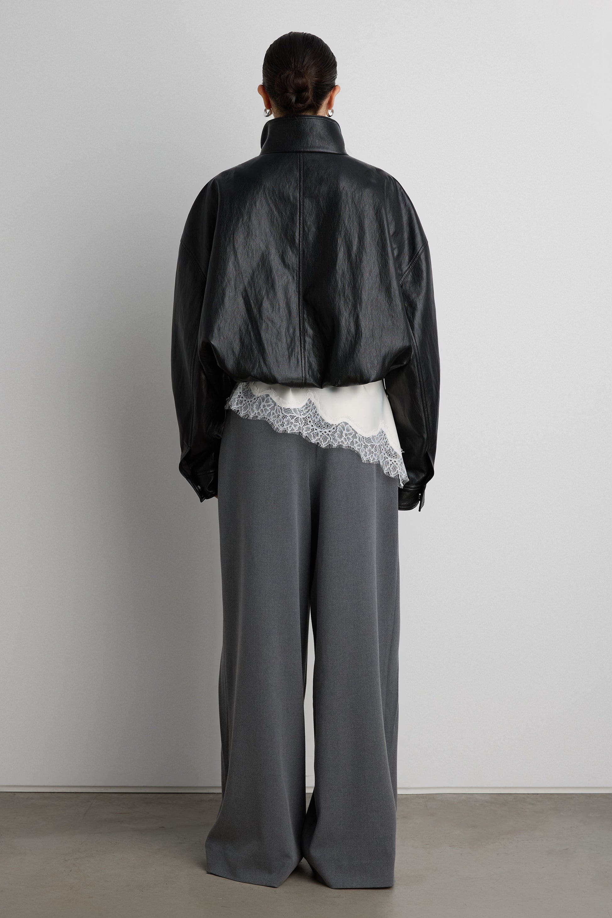 VEGAN LEATHER FUNNEL NECK JACKET