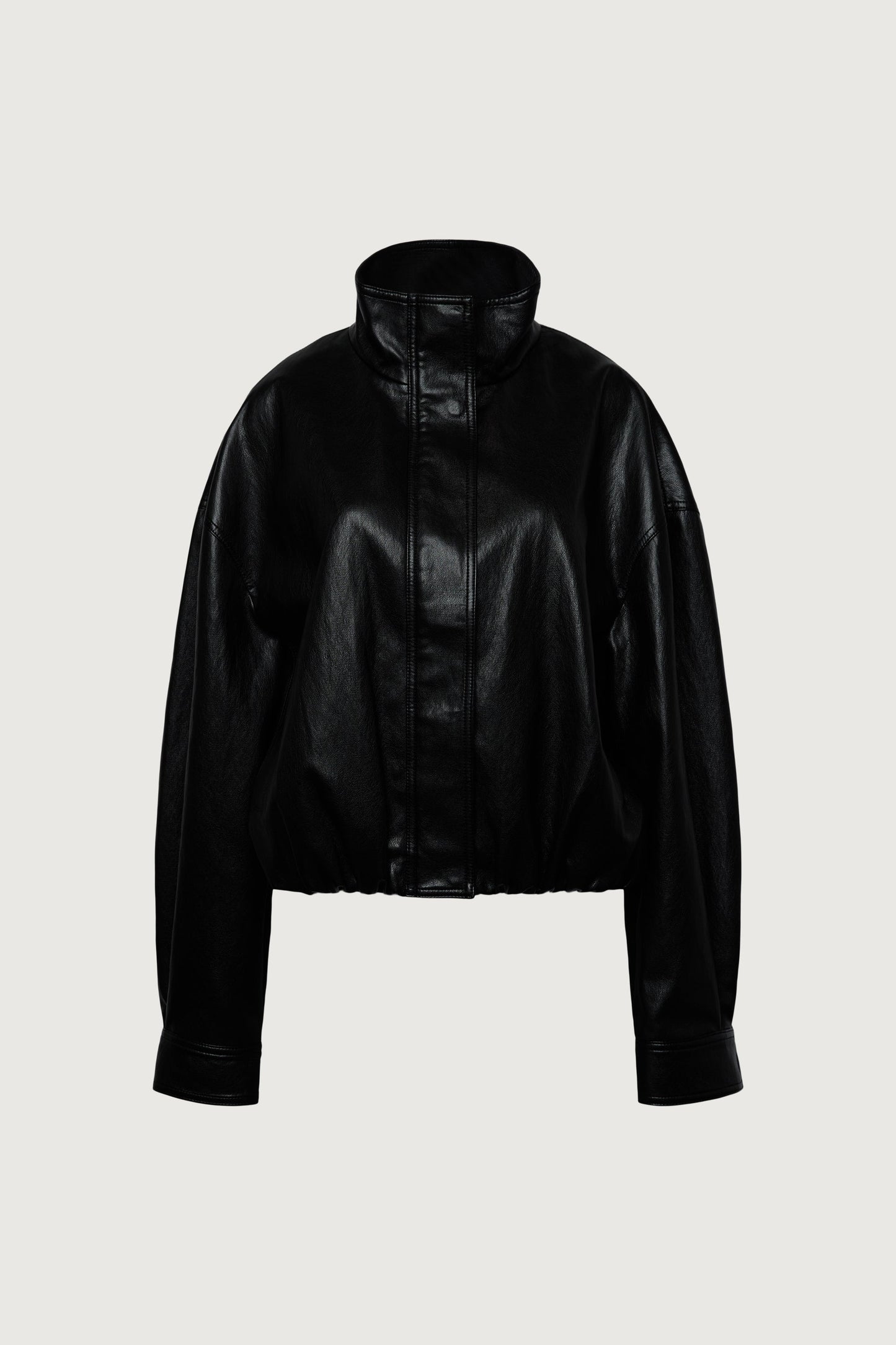VEGAN LEATHER FUNNEL NECK JACKET