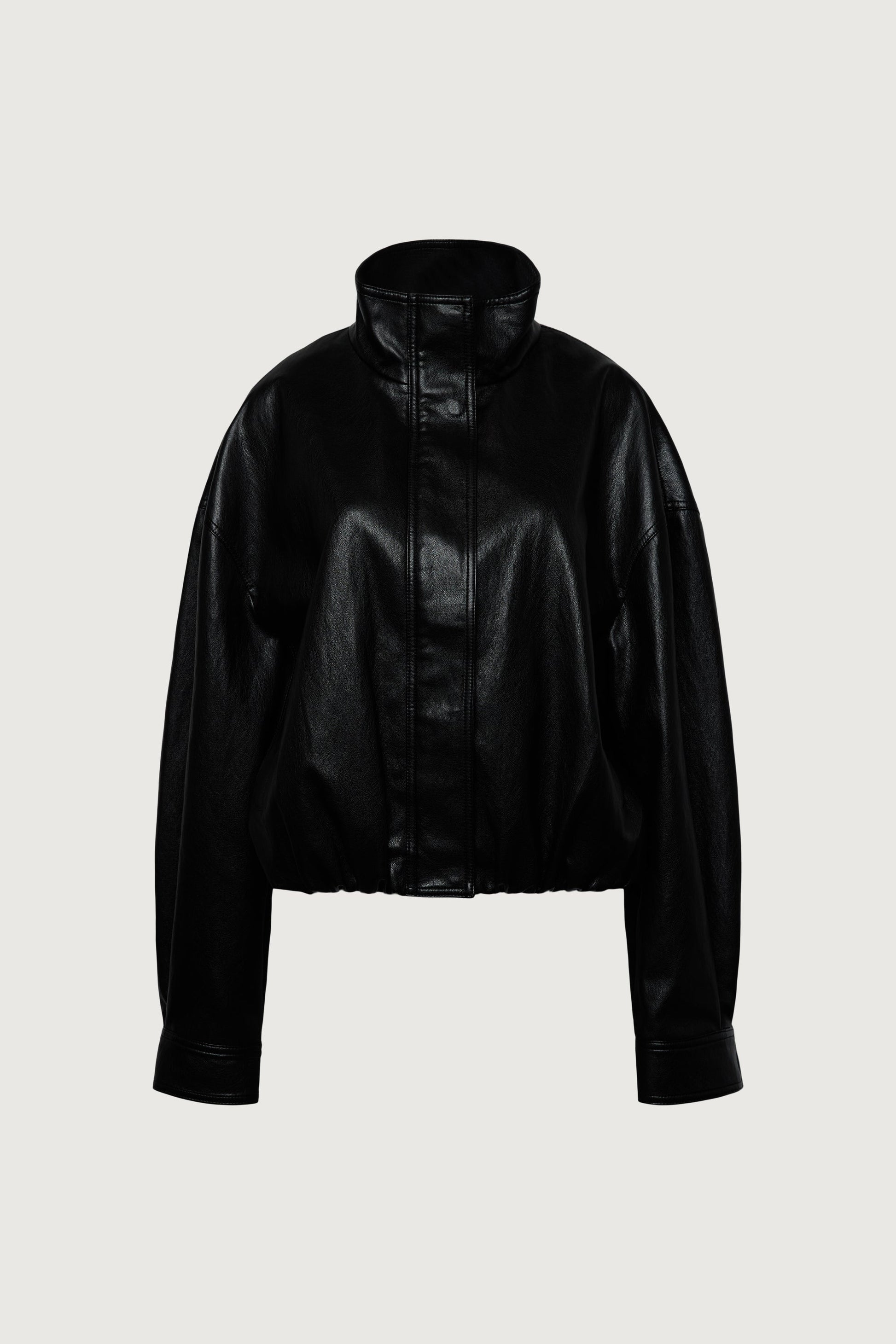 VEGAN LEATHER FUNNEL NECK JACKET