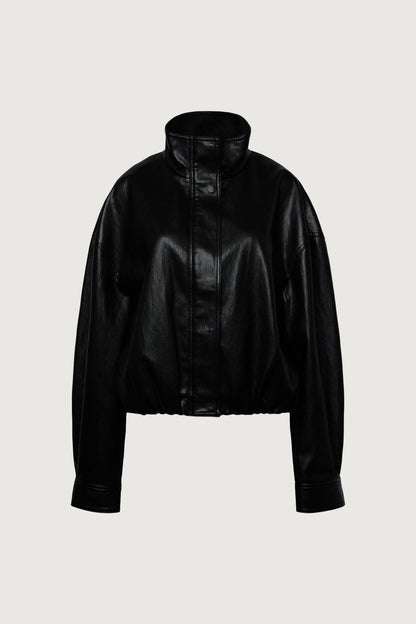 VEGAN LEATHER FUNNEL NECK JACKET