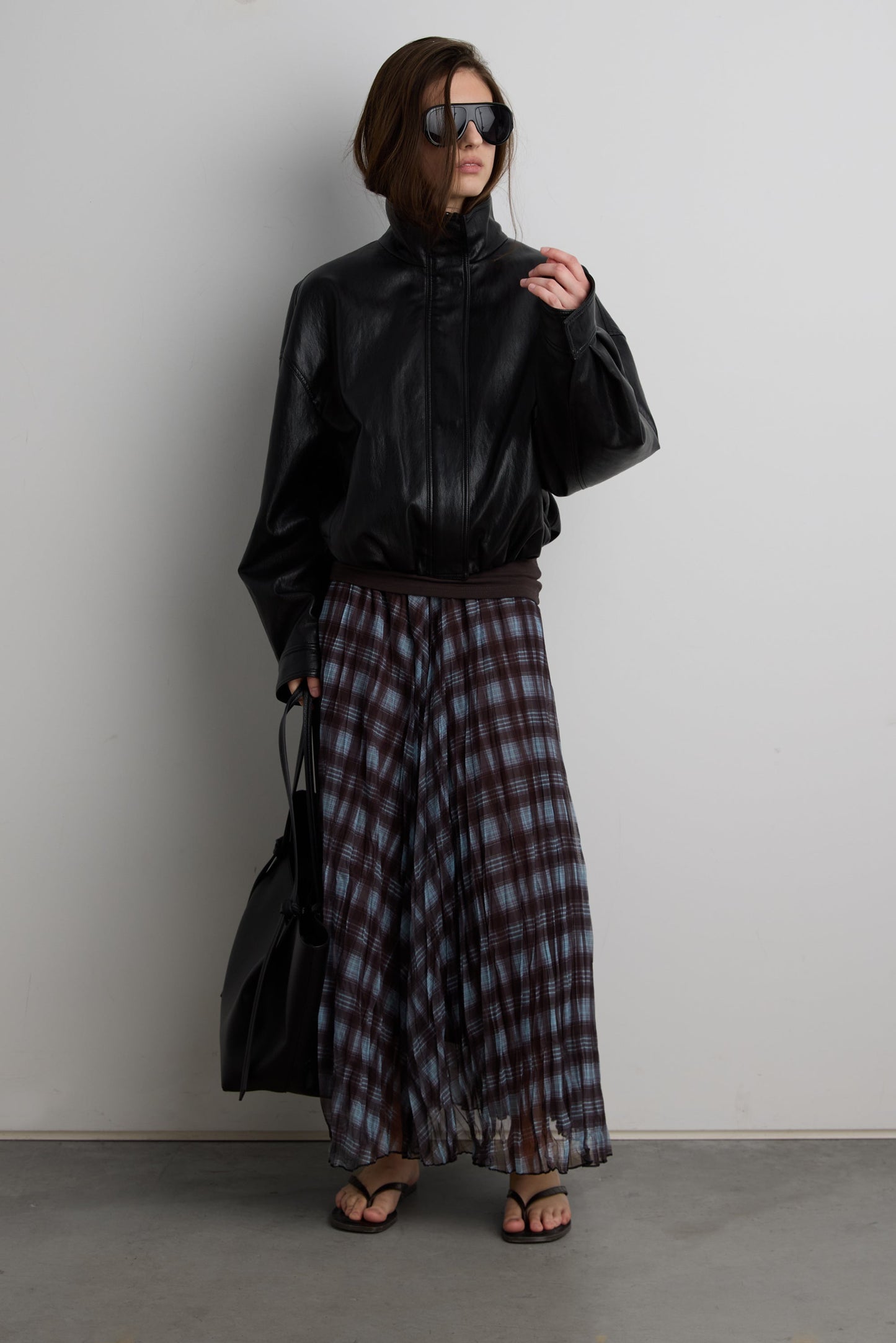 VEGAN LEATHER FUNNEL NECK JACKET