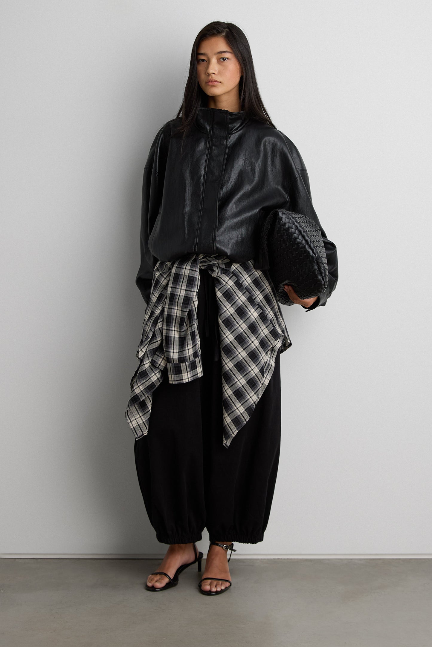 VEGAN LEATHER FUNNEL NECK JACKET
