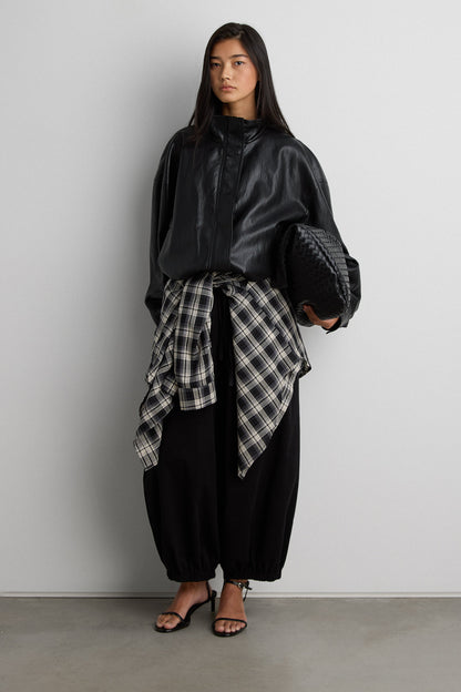 VEGAN LEATHER FUNNEL NECK JACKET