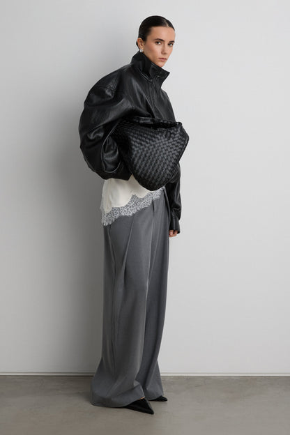 VEGAN LEATHER FUNNEL NECK JACKET