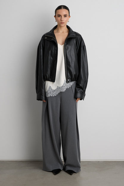 VEGAN LEATHER FUNNEL NECK JACKET