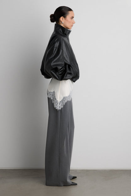 VEGAN LEATHER FUNNEL NECK JACKET