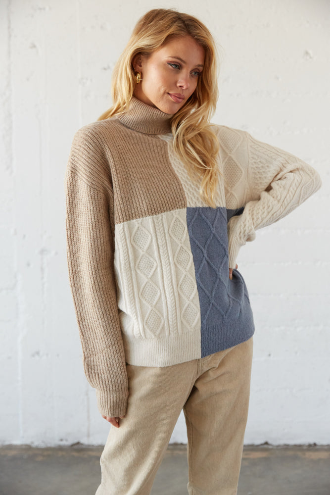 Tyler Colorblock Turtleneck Sweater
