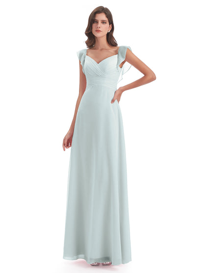 Courtney Sheath V-Neck Straps Chiffon Long Bridesmaid Dresses