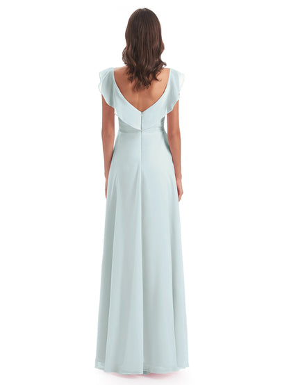 Courtney Sheath V-Neck Straps Chiffon Long Bridesmaid Dresses