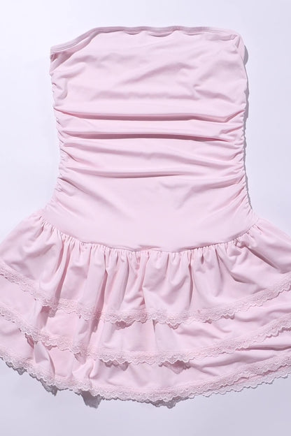 Pink Strapless Short Ruffle Dress