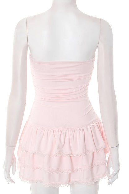 Pink Strapless Short Ruffle Dress