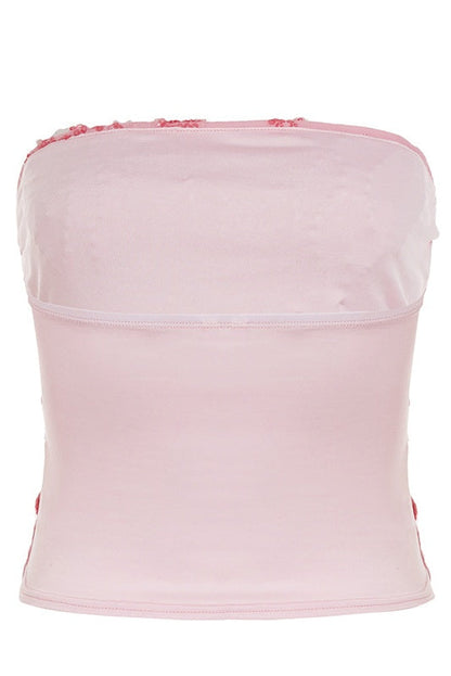 Pink Sequin Strapless Crop Top