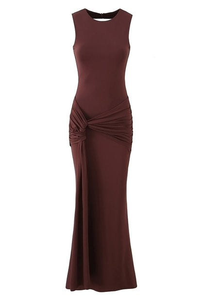 Pink Scoop Fitted Knotted Long Dress
